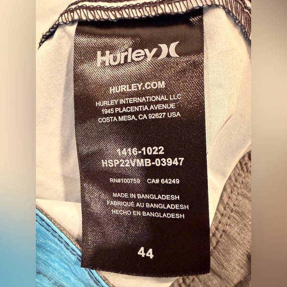 Hurley Men’s Size 44 Board Shorts Blue Gray Black Colorblock Swim Trunks Surf - Picture 4 of 4